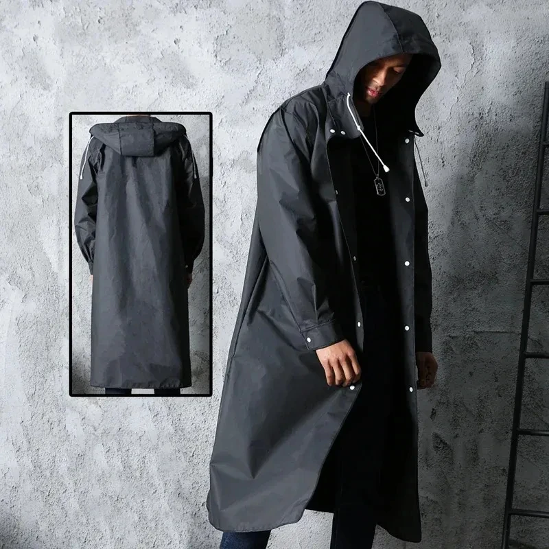 Mens Fashion Poncho - Black Fashion Adult Waterproof Long Raincoat