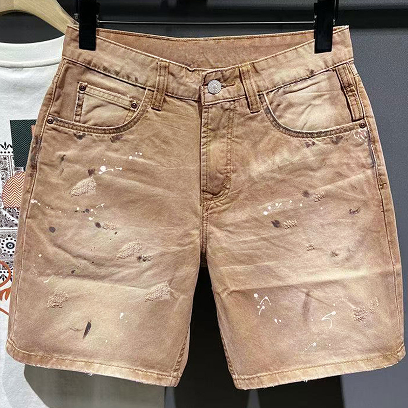 Men'S Fashion Korea - Hip-Hop Streetwear Men's Denim Shorts Summer
