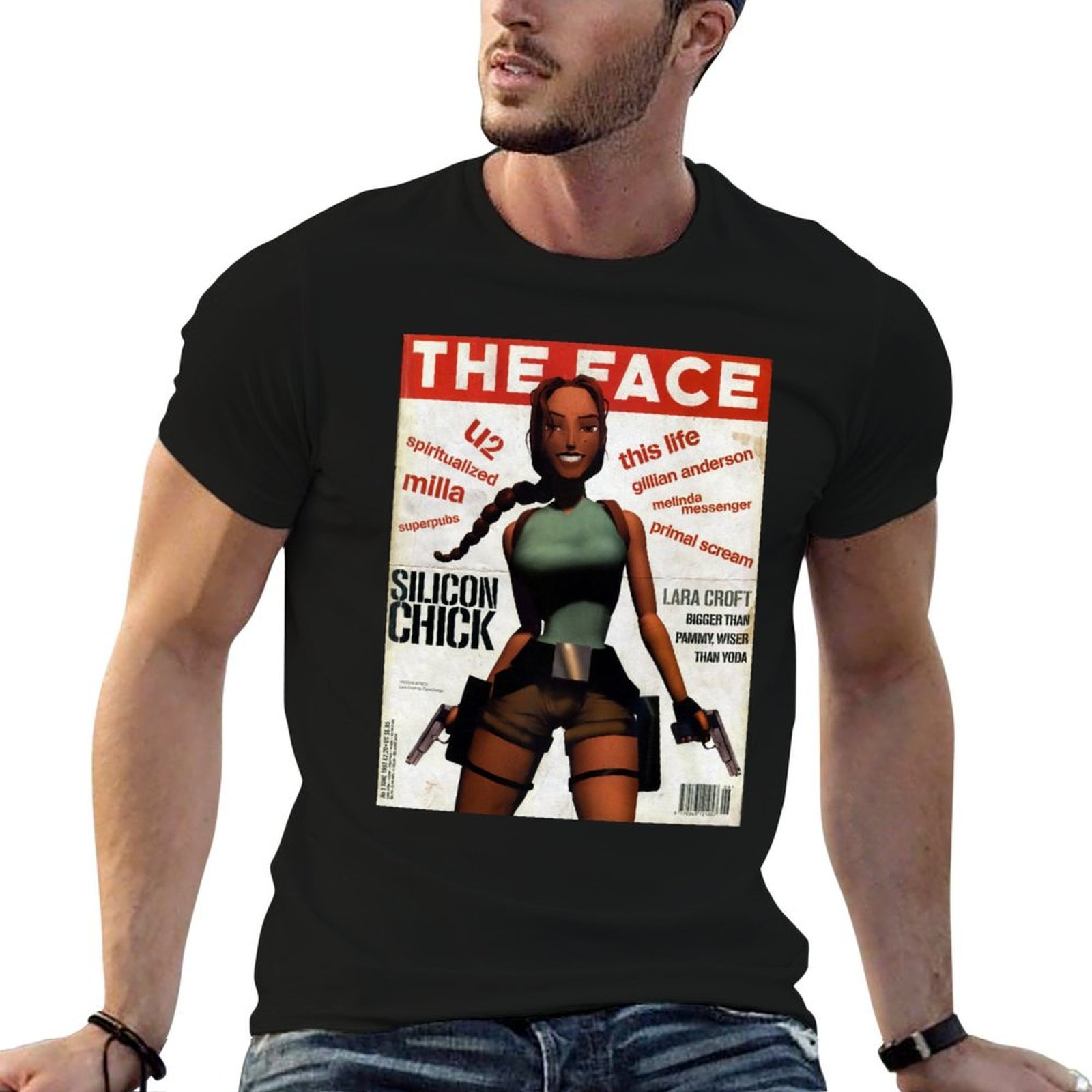 Mens Fashion Magazines - Lara Croft Retro Magazine Print T-Shirt