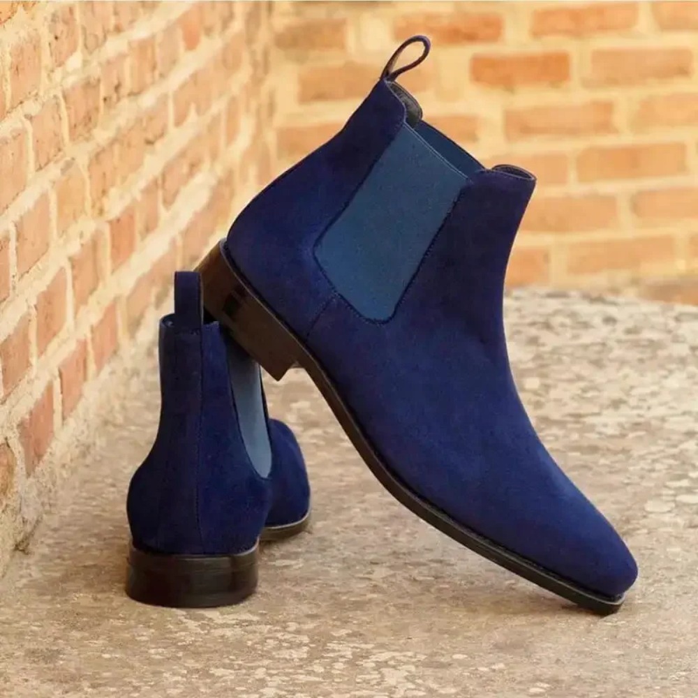 Fashion Men'S Boots - Chelsea Boots Men Blue Faux Suede