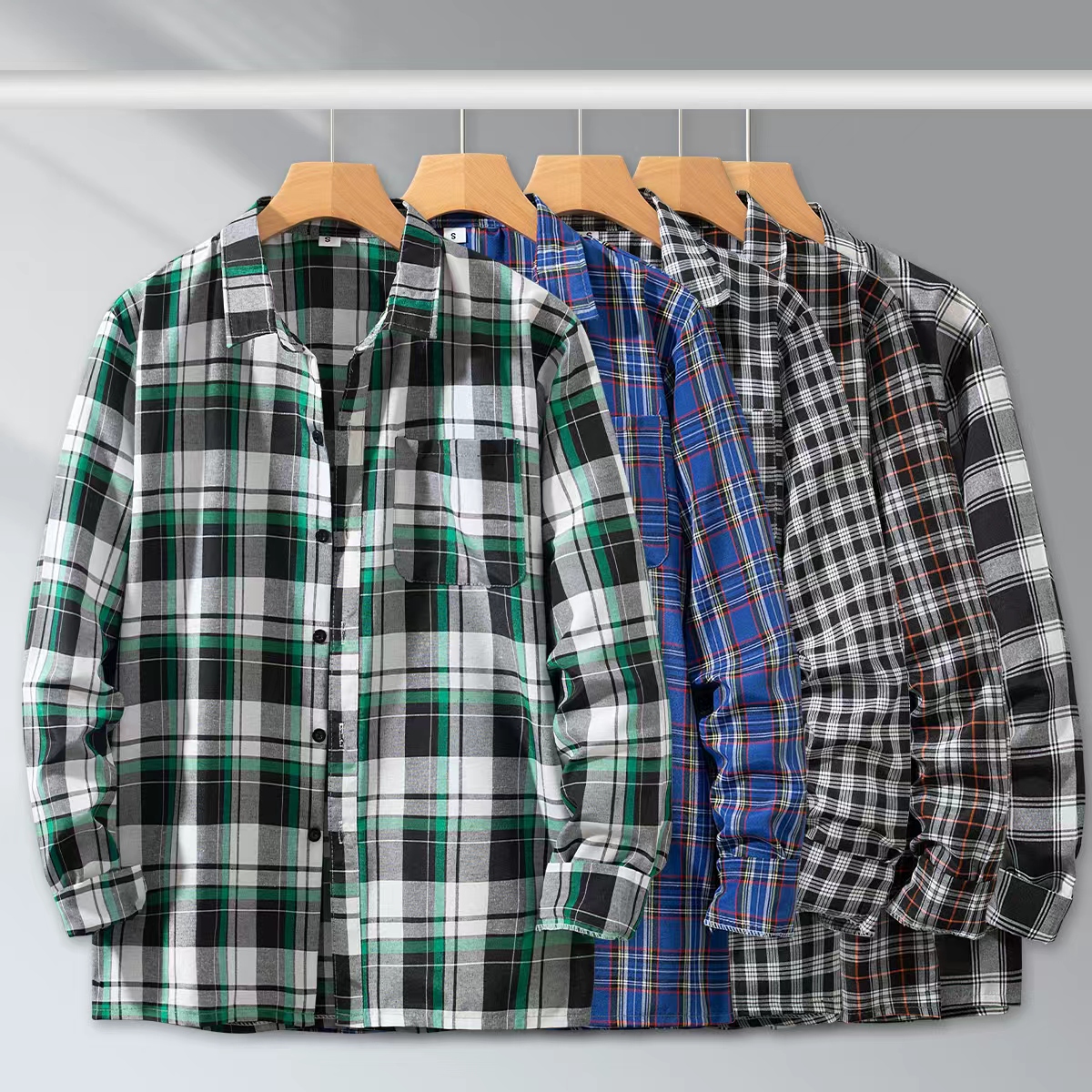Mens Fashion Trend - Spring and Autumn Men's Checkered Long