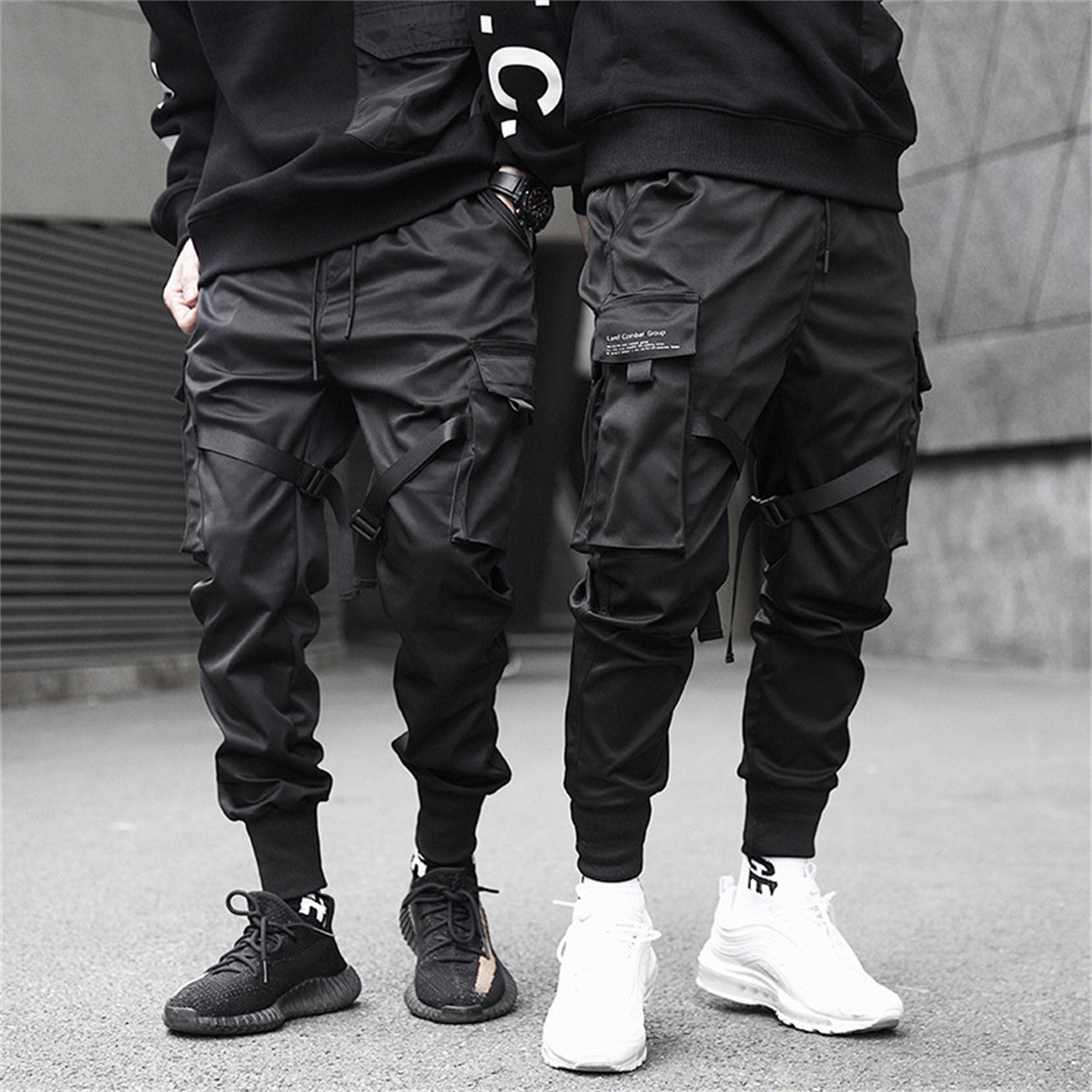Men'S Fashion Korea - Black Hip Hop Cargo Pants Summer
