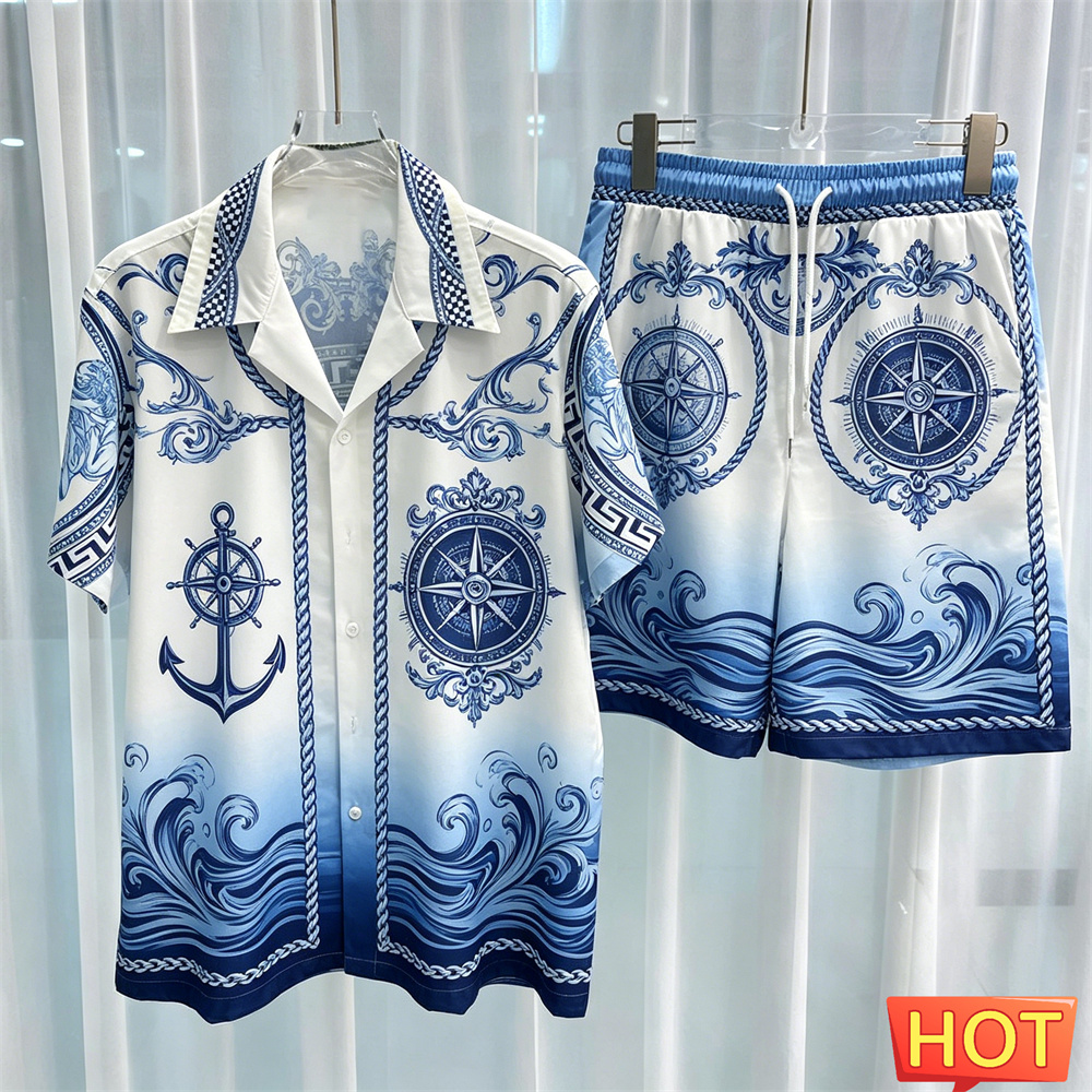 Mens Fashion Suits - Sailor Pattern Men's Shirt Set Fashion