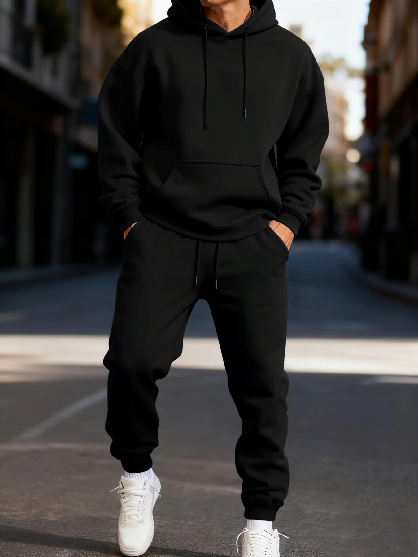 Mens Fashion Suits - Man's Hoodie Set Winter Solid Color
