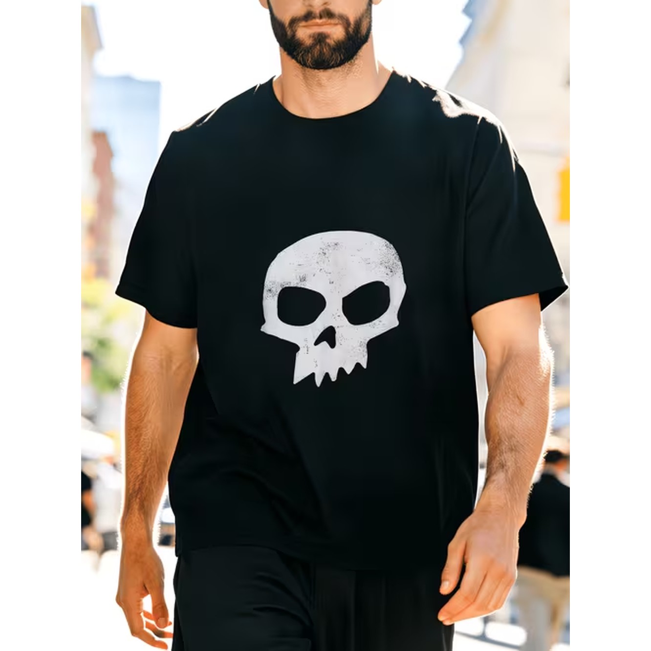 Mens Fashion Black Shirt - Mens Skull Print Black T Shirt