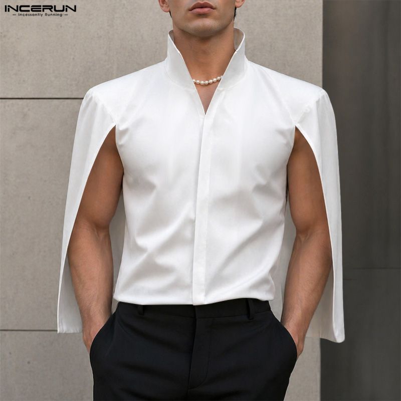 Mens Fashion Poncho - INCERUN Men's Shirt Solid Color Stand