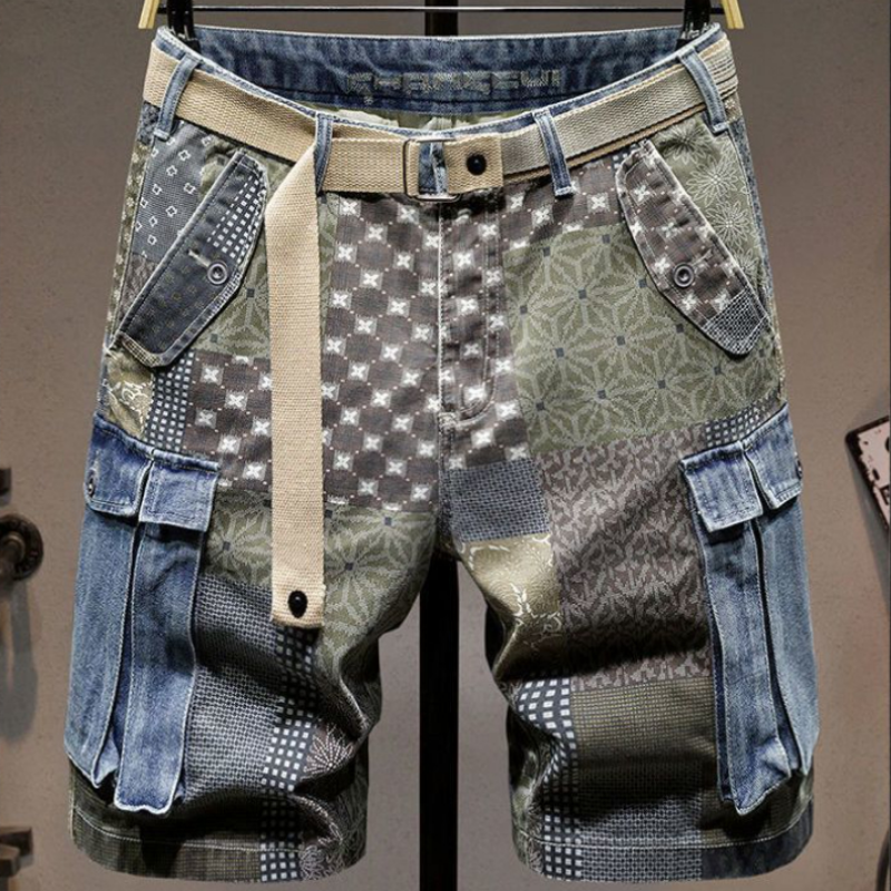 Men'S Fashion Korea - Graphic Man Denim Shorts Multi Color