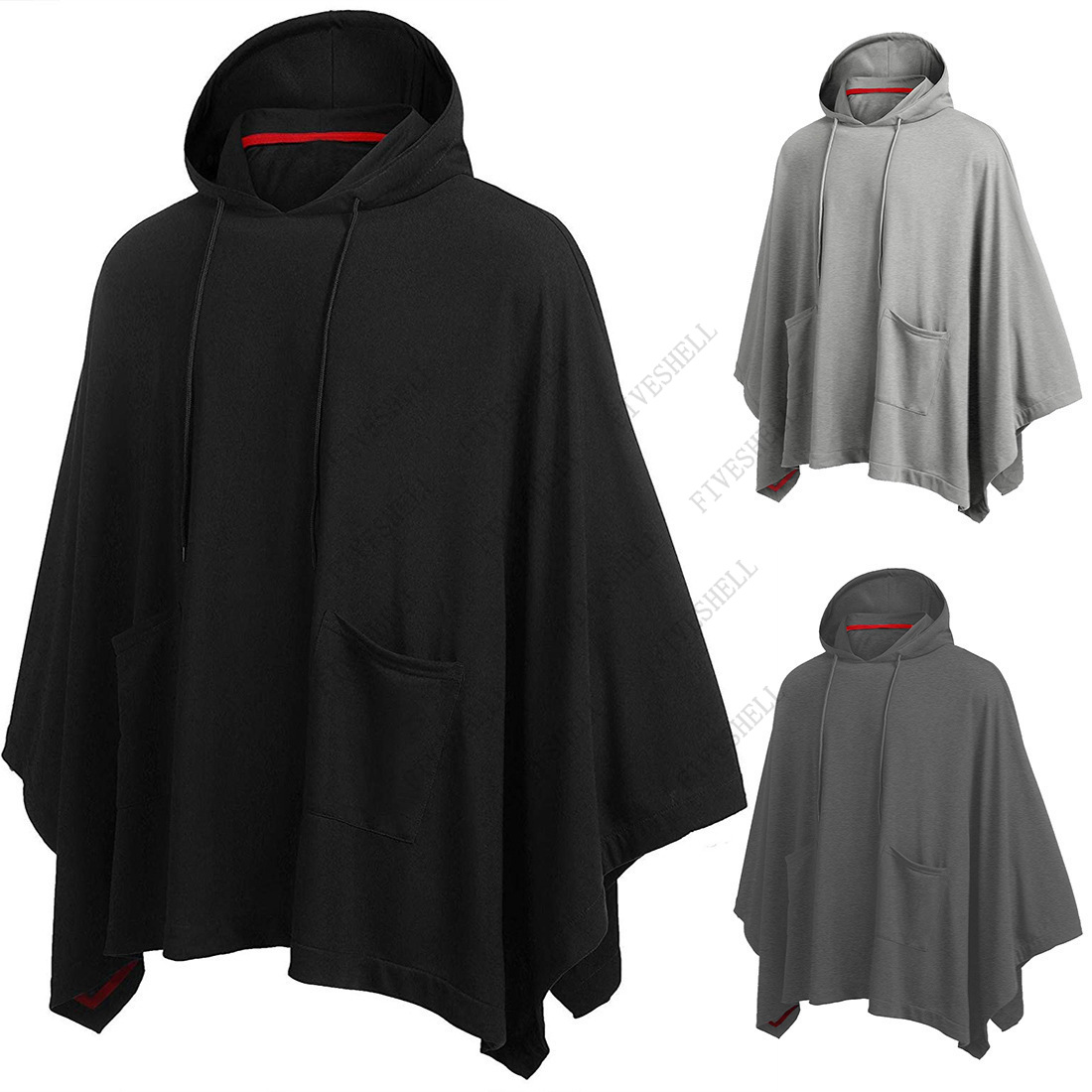 Mens Fashion Poncho - Unisex Casual Hooded Poncho Cape Cloak