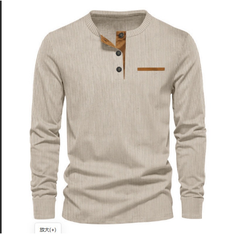 Mens Fashion Trend - Men's Corduroy Henley Neck Long Sleeve