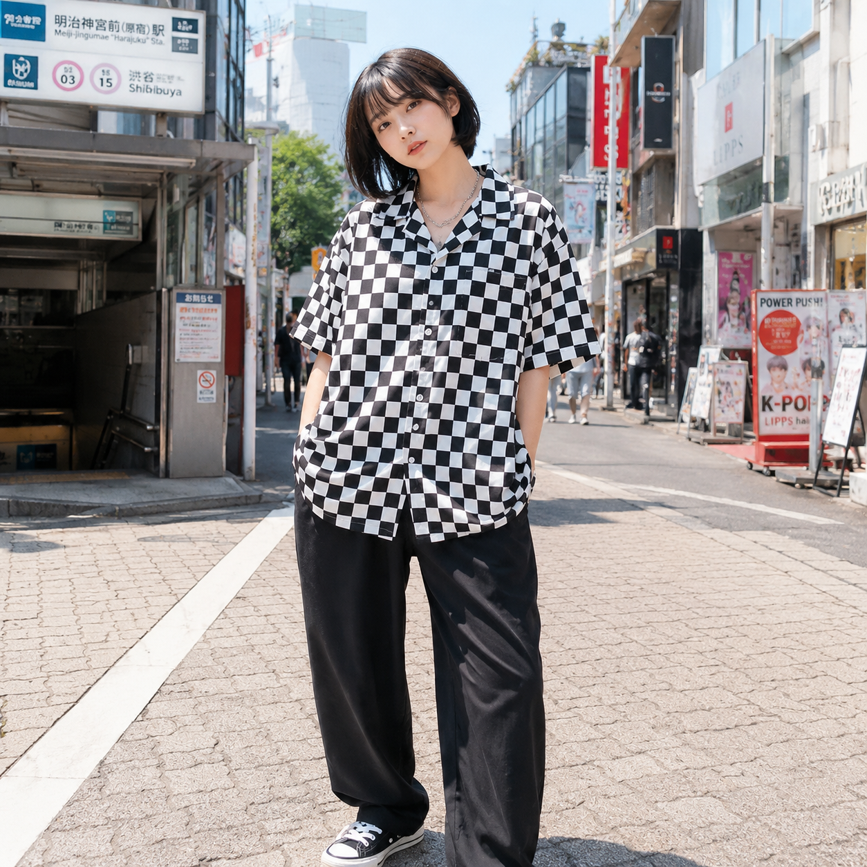 Y2K Harajuku Checkerboard Shir - Men'S Fashion Korea review and price