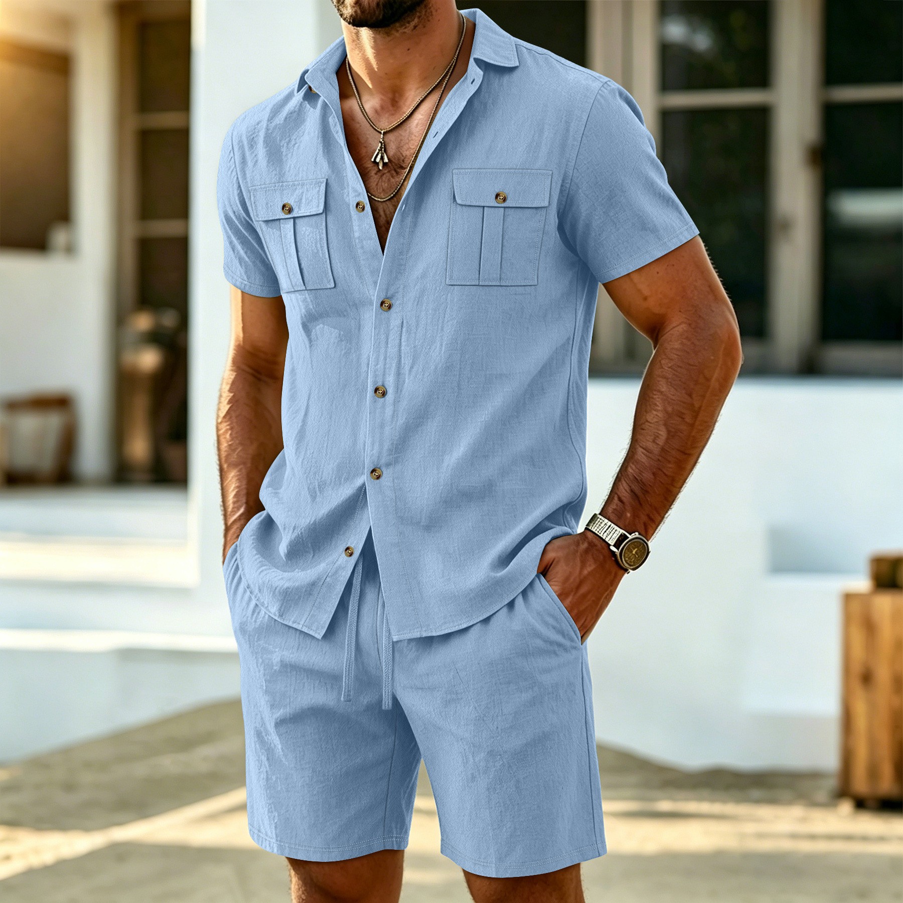 Summer Fashion Men Linen Short - Mens Fashion Suits review and price