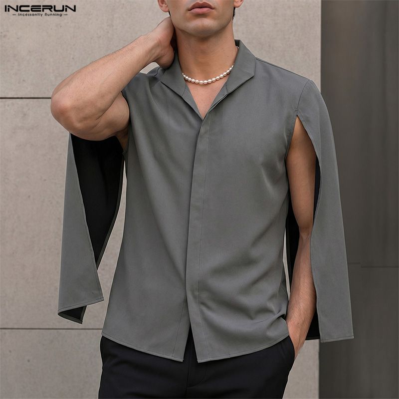 INCERUN Men's Shirt Solid Colo - Mens Fashion Poncho review and price